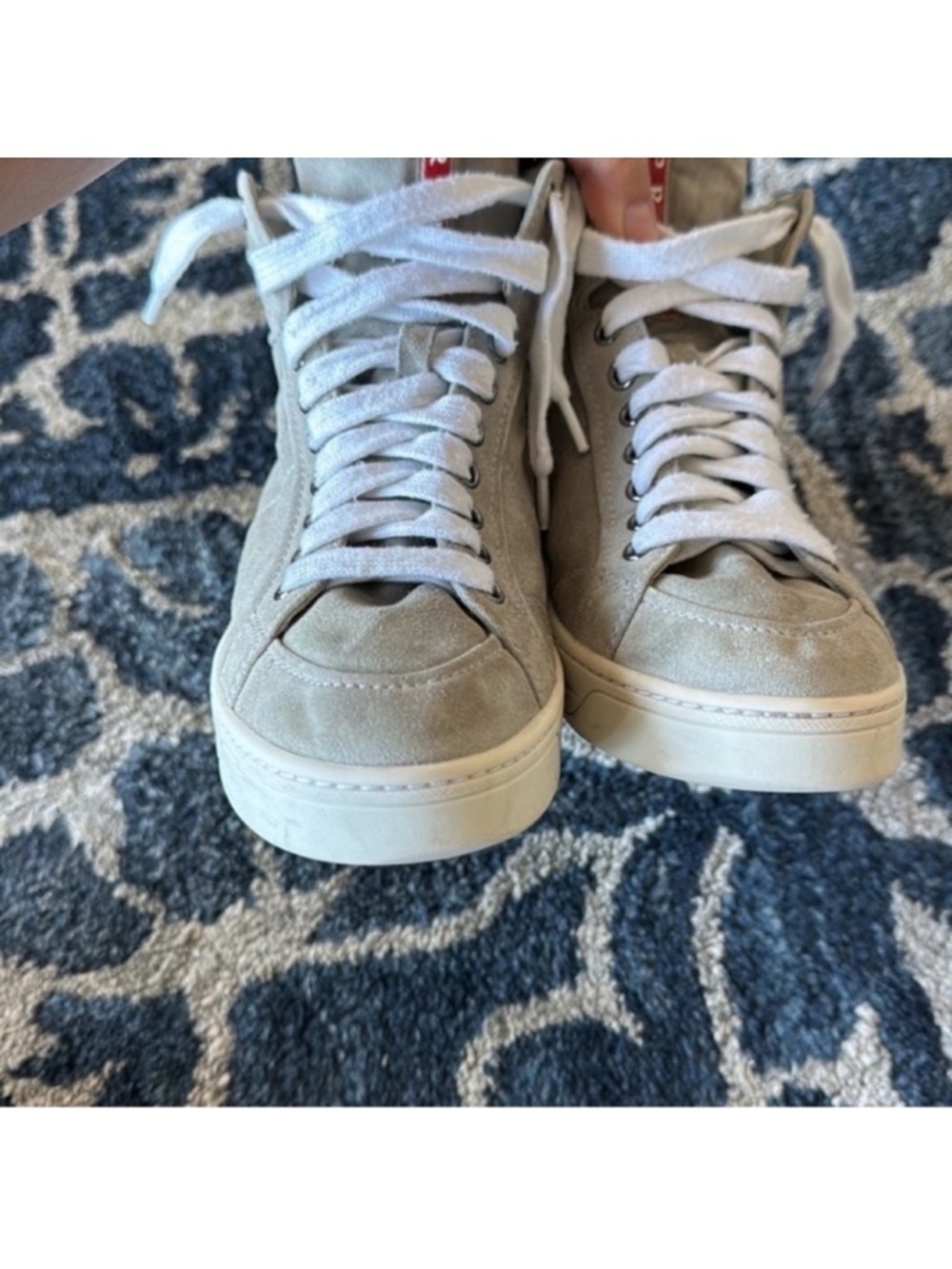 Prada Suede Leather High Top Sneakers Sz 6/36.5 Gray Logo Lace up Side Zipper - Picture 10 of 15